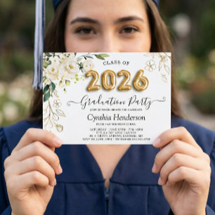 Invitación Clase Floral de Rosas Blancas Verdes de 2025 Gradu
