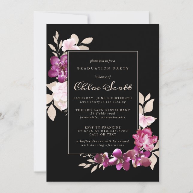 Invitación Clase floral rosa del Partido de Graduación 2021 (Anverso)