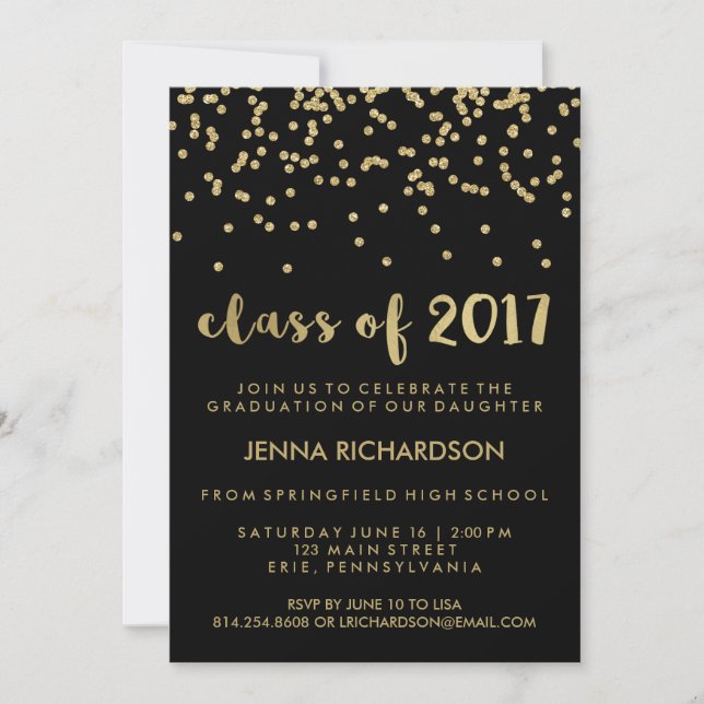 Invitación Clase Gold Confetti de 2017 Partido de Graduación  (Anverso)