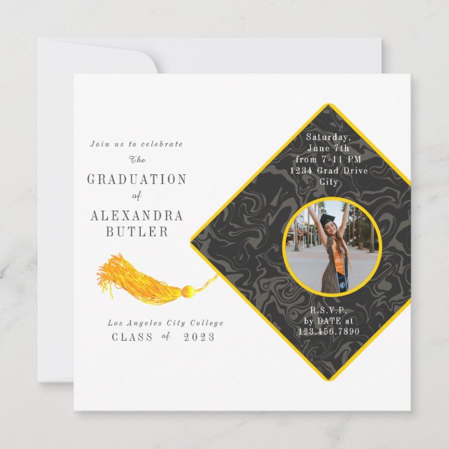 Invitación Clase Gold Tassel Photo Script de 23 Graduación (Anverso)