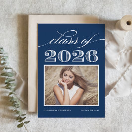 Invitación Clase Graduada Vintage 2026 Azul Marino Foto Gradu
