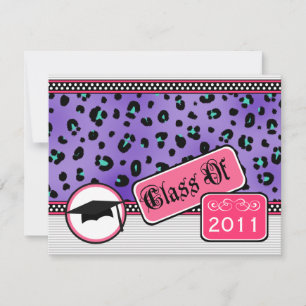 Invitación Clase Graudation De Impresión De Leopardo Púrpura