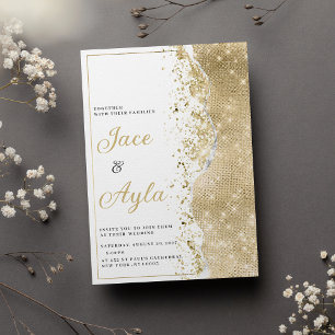 Invitación Clase lujo blanco oro brillo bokech Boda