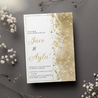 Invitación Clase lujo blanco oro brillo bokech Boda