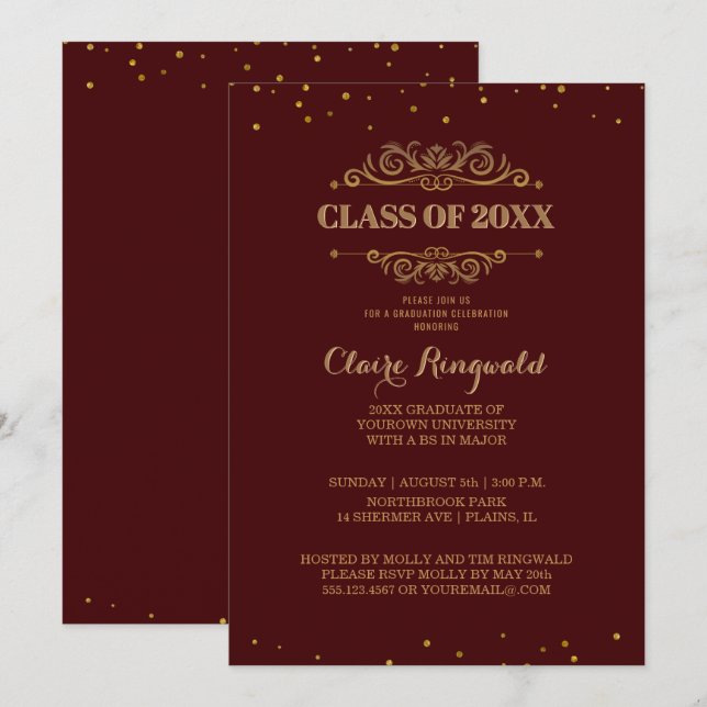 Invitación Clase marrón elegante del oro de la fiesta de (Anverso / Reverso)
