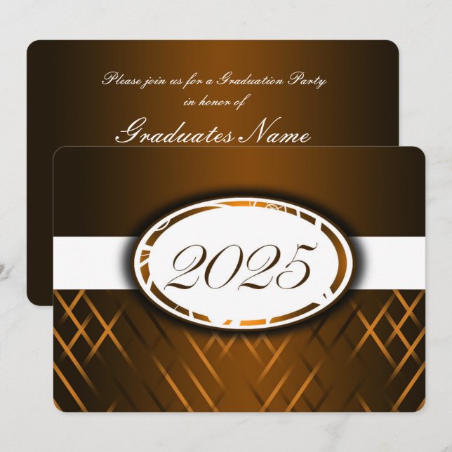 Invitación Clase marrón y blanca de 2025 Fiesta (Anverso / Reverso)