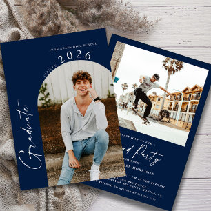 Invitación Clase Mínima de Fiesta de Graduación Foto Azul Osc