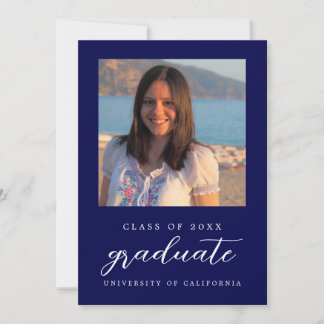 Invitación Clase Minimalista Azul Marina 1 Graduación de foto