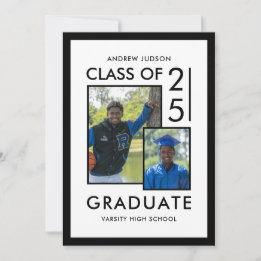 Invitación Clase Moderna Blanca de 26 Fotos de Graduados Casa