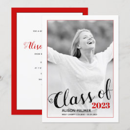 Invitación Clase moderna de 2023 guión foto de borde rojo