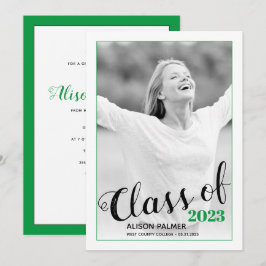 Invitación Clase moderna de 2023 guión foto de borde verde