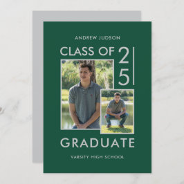 Invitación Clase Moderna De 25 Green Silver 2 Photo Open Hous