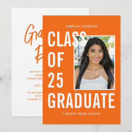Invitación Clase Moderna De 25 Naranjas De Graduación
