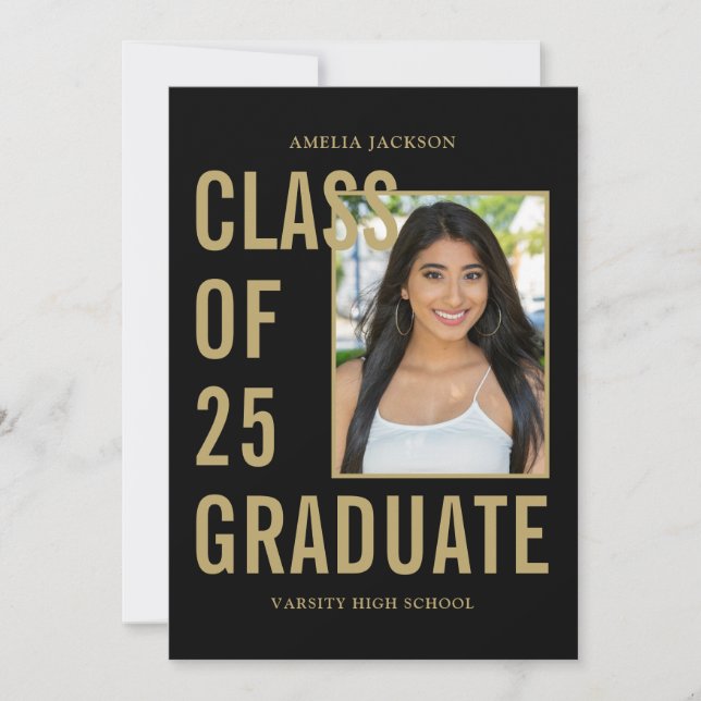 Invitación Clase Moderna De 25 Partido De Graduación Negra Y  (Anverso)