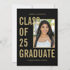 Invitación Clase Moderna De 25 Partido De Graduación Negra Y 