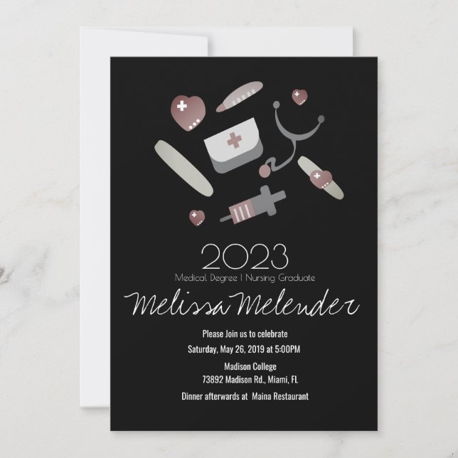 Invitación Clase moderna de Fiesta de Licenciado en Medicina  (Anverso)
