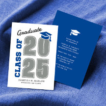 Clase moderna de graduación azul y gris en 2025