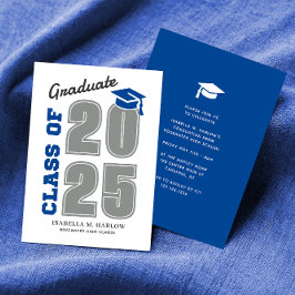 Invitación Clase moderna de graduación azul y gris en 2025