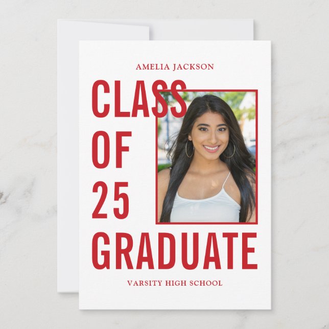 Invitación Clase Moderna de Rojo y Blanco Fiesta de Graduació (Anverso)