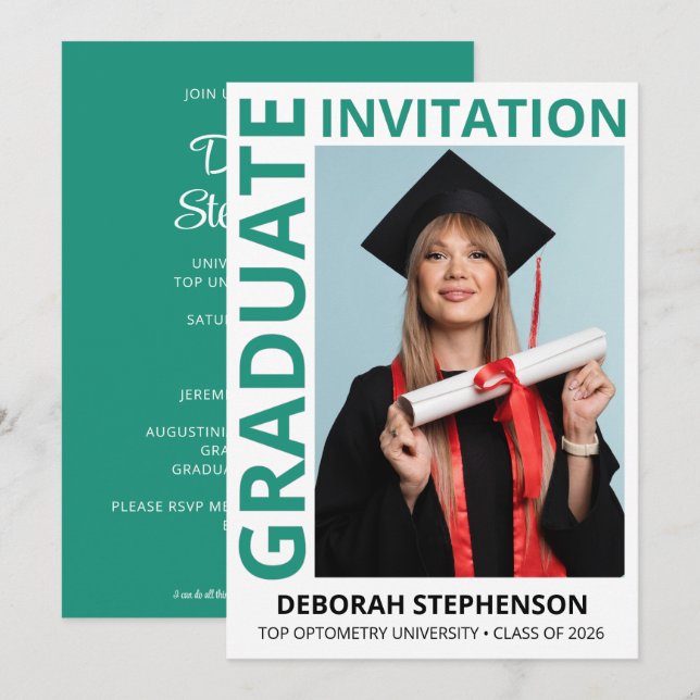 Invitación Clase moderna de TEAL 2026 Foto Fiesta de Graduaci (Anverso / Reverso)