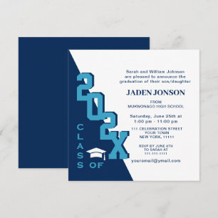Invitación Clase moderna del Partido de Graduación Azul de la