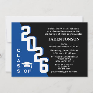 Invitación Clase moderna del Partido de Graduación Azul Negro
