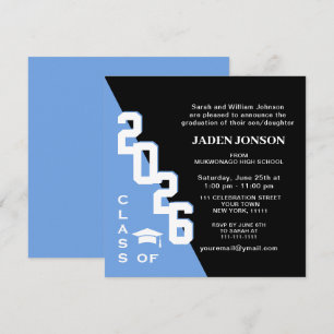 Invitación Clase moderna del Partido de Graduación Azul Negro