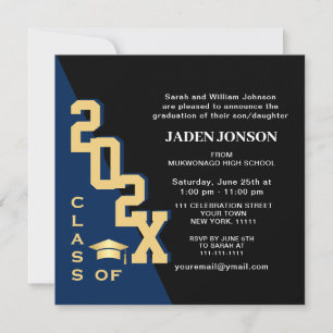 Invitación Clase moderna del partido de graduación negra de l