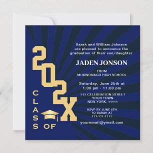 Invitación Clase moderna del partido de graduación negra de l