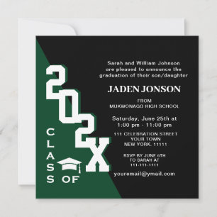 Invitación Clase moderna del Partido de Graduación Negra Verd
