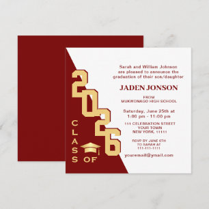 Invitación Clase moderna del Partido de Graduación Rojo Dorad