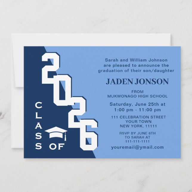 Invitación Clase moderna del Partido Graduación Azul Grad 202 (Anverso)