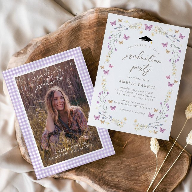 Invitación Clase Morada de Mariposa de 2025 Graduación de Fot (Subido por el creador)