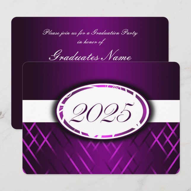 Invitación Clase morada y blanca de 2025 Fiesta (Anverso / Reverso)
