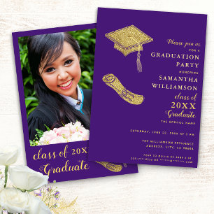 Invitación Clase morada y dorada del Partido de Graduación 20