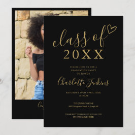 Invitación Clase Negra de Corazón de Guión Foto Fiesta de Gra