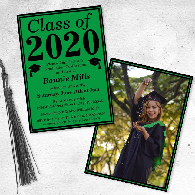 Invitación Clase negra verde de la foto de graduación de 2024 (Subido por el creador)