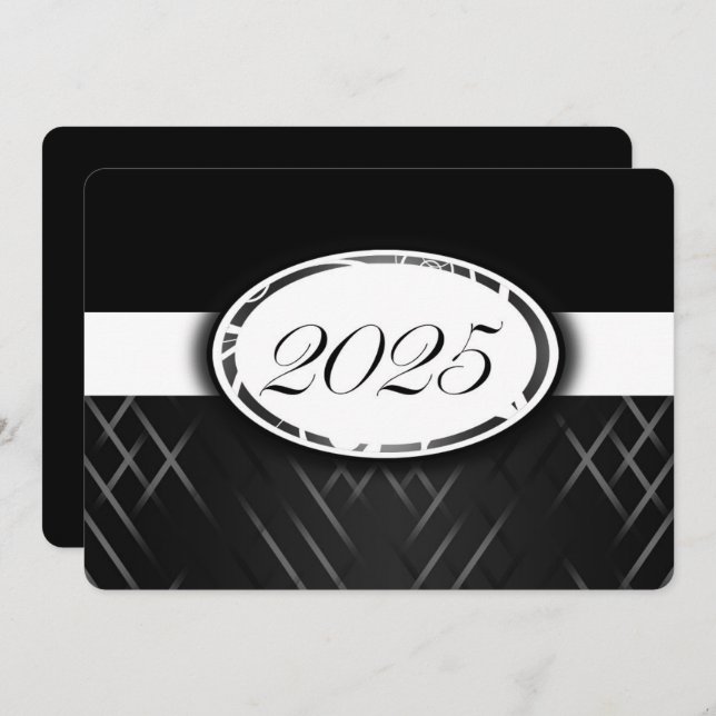 Invitación Clase negra y blanca de 2025 Fiesta (Anverso / Reverso)