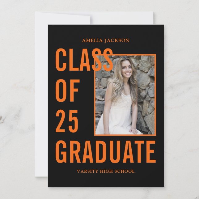 Invitación Clase Negra Y Naranja De 25 Fotos Del Partido De G (Anverso)