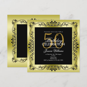 Invitación Clase Oro Decorativo Cumpleaños 50 Aniversario Enm
