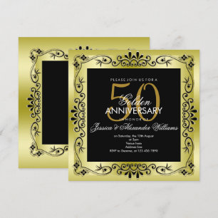 Invitación Clase Oro Decorativo Marco 50 Aniversario de Boda