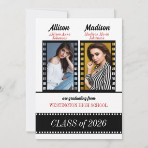 Invitación Clase personalizado de graduados gemelos en rojo