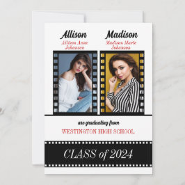 Invitación Clase personalizado de graduados gemelos en rojo