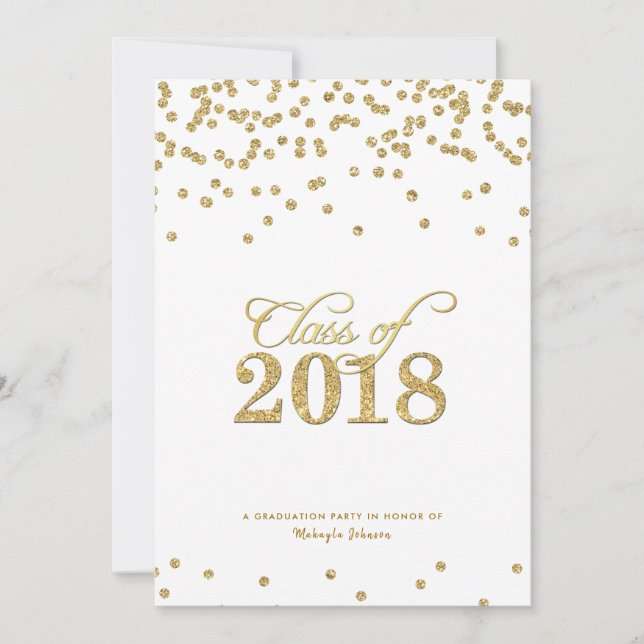 Invitación Clase Purpurina Gold Polka-Dots de Fiesta 2018 (Anverso)