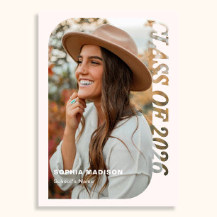 Invitación Clase Retró 2026 Foto Minimalista Rosa