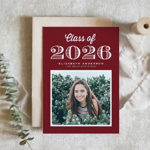 Invitación Clase Retró de 2024 Foto de Graduación Burdeos