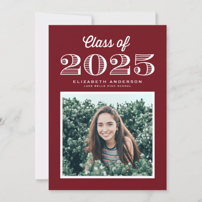 Invitación Clase Retro de Graduación de Foto Borgoña 2024 (Anverso)