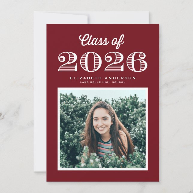 Invitación Clase Retro de Graduación de Foto Borgoña 2024 (Anverso)