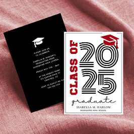Invitación Clase Retro Moderna de 2025 Grado Rojo y Negro
