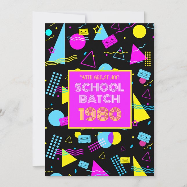 Invitación Clase Reunion Retro School estilo 80 (Anverso)
